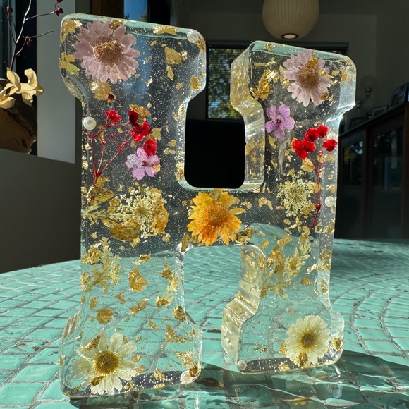 Other - Custom Resin Letter “H” with Real Flowers and Gold Flakes